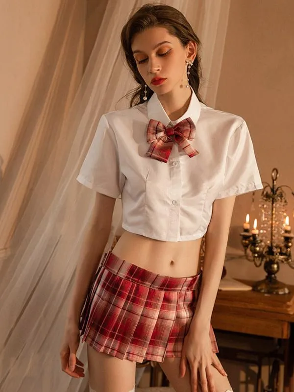 Sexy School Girl Costume Women's Polyester Fiber Choker Top Skirt